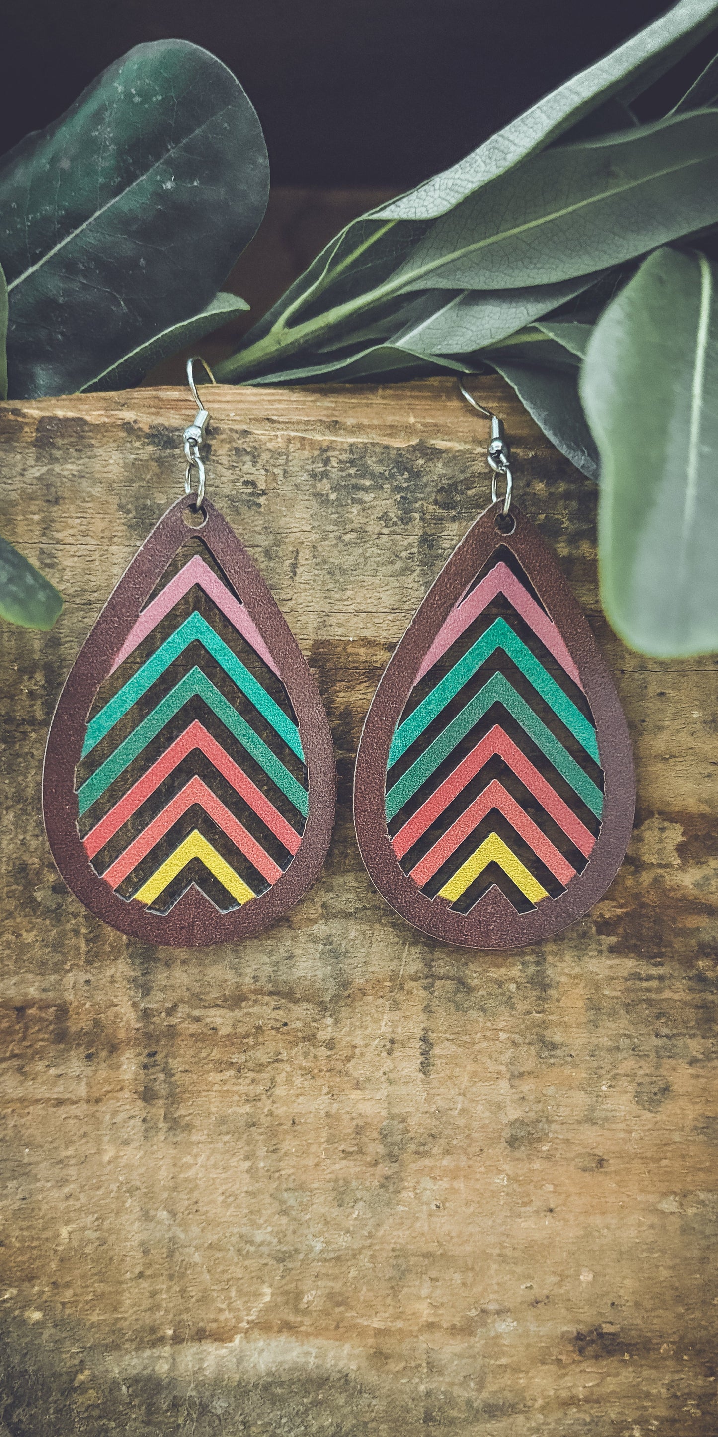 Wooden Rainbow Mountains Laser Cut Earrings