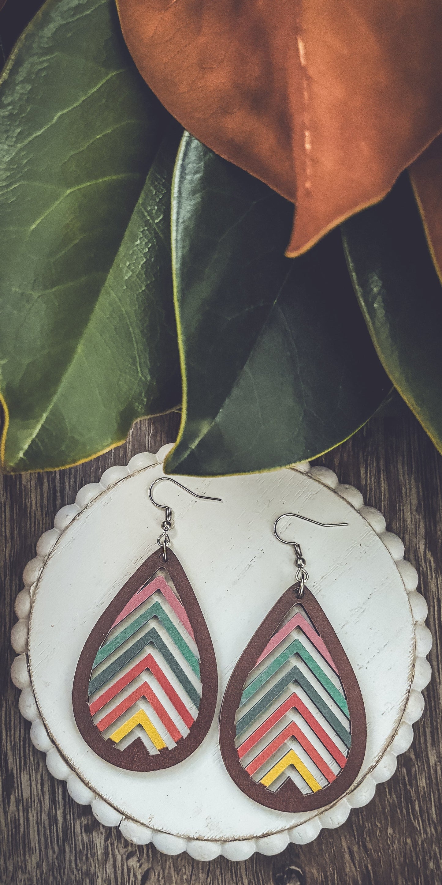 Wooden Rainbow Mountains Laser Cut Earrings